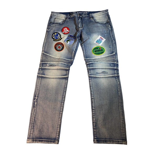 Kilogram Patch Embroidered Distressed Jeans Men's Size 42 - Picture 1 of 8